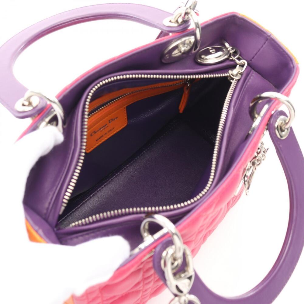 Dior Lady Cannage Leather Handbag Pink Purple Orange - Picture 3 of 7